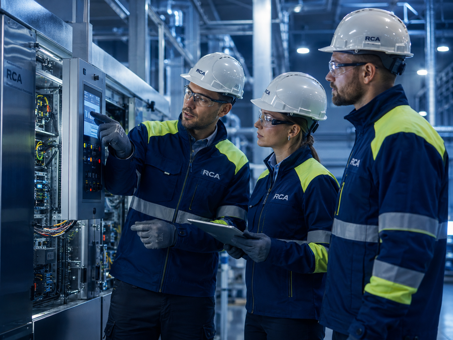 Commissioning team inspecting equipment